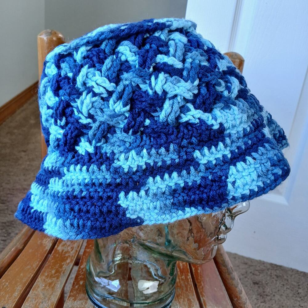 Basket Weave Bucket Hat small crochet shades of blue handmade y2k machine wash - Picture 4 of 10